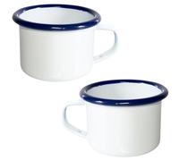 citystores® 6cm Enamel Espresso Mug Cup | White with Blue Rim | Classic Vintage Design | Durable & Lightweight | Perfect for Camping, Home, or Office 2013