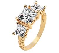 CIUFEWEK 14K Gold Plated Wedding Ring for Women Geometric Diamonds Square Diamond Ring Princess Gold Ring with Cubic Zirconia Super Sparkling for Eternal Love (Size 10)