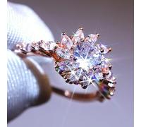 CIUFEWEK 18K Gold Creative Sunflower Drop Zircon Shiny Cubic Zirconia Fashion Women Ring Eternal Promise Engagement Wedding Ring, US Code 7