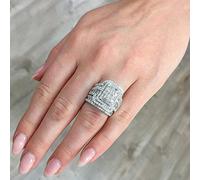 CIUFEWEK 925 925 Silver Luxury Exaggerated Ladies Full Diamond Engagement Ring Wedding Ring 18K Gold Square Cubic Zirconia Promise Ring CZ Diamond Multiple Rows Showcase Personality Ring, US Code 8