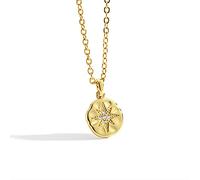 CIUFEWEK 925 Silver Simple and Fresh Compass Pendant Necklace with Micro Set Zircon Mango Star Necklace Design Feeling Couple Necklace (Gold), Gold