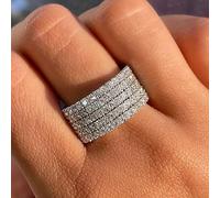 CIUFEWEK Luxury Five Row Diamond Ring for Women 14K Cubic Zirconia Engagement Wedding Ring Sparkly Cocktail, US Code 8