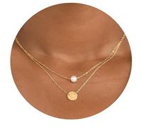 CIUFEWEK Minimalist Geometric Circle Pendant Necklace, Pearl Pendant, Clavicle Chain, 14K Gold, Neck Bone Chain, Sweater Chain, Sexy, Multilayer Necklace for Women