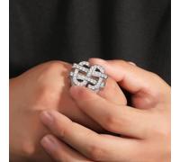 CIUFEWEK Retro Classic S925 Sterling Silver Super Shiny Luxury Full Diamond Hip Hop Hollow US Dollar Symbol Ring Full Zircon Personalized Mens Ring, US Code 9