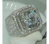 CIUFEWEK S925 925 Sterling Silver Men's Deluxe Full Diamond Ring Aggressive Shiny Jewellery Men's Wedding Ring Engagement Ring 18K White Gold Cubic Zirconia Eternal Ring, US Code 9, Stone:, Diamond