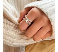 CIUFEWEK S925 S925 Sterling Silver Fashion Double C Buckle Women's Ring Design Sense Shiny Cocktail Ring Eternal Promise Engagement Wedding Ring, US Code 9