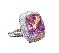 CIUFEWEK S925 Sterling Silver Engagement Ring Brilliant Halo Ring Square Solid Cut Pink Diamond Ring AAA Cubic Zirconia Sweet Proposal Wedding Ring, 7, Gold, silver, tungsten, zirconia, Cubic Zirconia