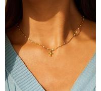 CIUFEWEK S925 Sterling Silver Gold-Plated Girls Cute Necklace Cross Coloured Enamel Drop Necklace Minimalist Clavicle Chain