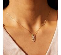 CIUFEWEK S925 Sterling Silver Plated True Gold Necklace with Letter Design Two Rings Buckle Necklace Fashion and Elegant Women's and Men's Clavicle Chain, Sterling Silver, Cubic Zirconia