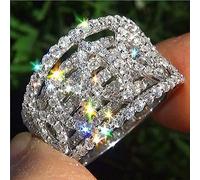 CIUFEWEK S925 Sterling Silver Women's Halo Ring Full Diamond AAA Zircon Micro Set Ring Party Banquet Engagement Jewelry (Size 9)