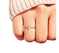 CIUFEWEK S925 Sterling Silver Zircon T-shaped Women's Ring AAA Cubic Zirconia CZ Simple and Fashionable Food Ring Personalised Temperament Eternal Engagement Wedding Open Ring Sterling Silver