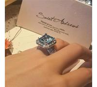 CIUFEWEK Women's 925 Sterling Silver 18K Gold Plated Navy Blue Cut Square Sparkling Cocktail Diamond Ring Cubic Zirconia Multi Row Diamond Ring (8)