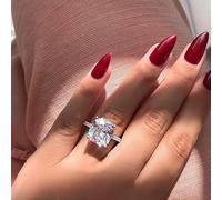 CIUFEWEK Women's 925 Sterling Silver AAA Cubic Zirconia Diamond Ring with Classic Four Fork Cushion and Cubic Zirconia, Eternal Engagement Ring, US Code 7