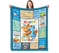 CIUGOIG 1 Year Old Boys Gifts, Happy 1st Birthday Blanket 50"x40", 1st Birthday Gifts for One Year Old Boys, Baby Boy First Birthday Gift Ideas, Teddy Bear 1st Birthday Decorations for Boy Blanket