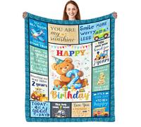 CIUGOIG 2 Year Old Boys Gifts, Happy 2nd Birthday Blanket 50"x40", 2nd Birthday Gifts for Two Year Old Boys, Baby Boy Second Birthday Gift Ideas, Teddy Bear 2nd Birthday Decorations for Boy Blanket