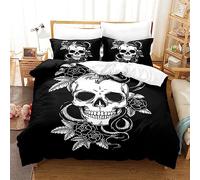CIUNVXD Adult Rose Skull Bedding Set, Fire Skulls, Black and White Skull Duvet Cover with 2 Pillowcases 50 x 75 cm (B, 200 x 200 cm)