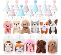 Civaner 11 Set Mini Plush Dogs Stuffed 4 Inches Puppy Small Stuffed Animal with Keychain Kraft Paper Boxes and Paper Cone Hat, Adopt a Pet Supplies for Birthday(White)