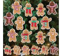 Civaner 12 Pcs Christmas Decorations Felt Embroidery Gingerbread Man Ornaments Country Retro Xmas Mini Vintage Gingerbread Men Hanging Decorations for Christmas Tree Farmhouse Party Decor