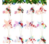 Civaner 12 Pcs Christmas Tree Ornaments 3D Unicorn Christmas Decor Pastel Christmas Ornaments Pink Purple Unicorn Christmas Tree Hanging Ornament Gift for Keychain Backpack Home Decoration Xmas Party