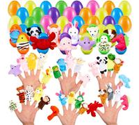 Civaner 120 Pcs Finger Puppets Filled Easter Eggs Valentines Day Gifts Mini Cartoon Animal Puppets Easter Basket Toys Soft Plush Dolls Props for Party Basket Stuffers (Lovely Style)