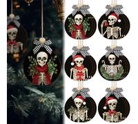 Civaner 24 Pack Horror Christmas Ornament Skeleton Holiday Gothic Wooden Creepy Christmas Tree Decorations Black and White Creepy Hanging Decor Spooky Decor for Xmas Tree Decoration Home Holiday Party
