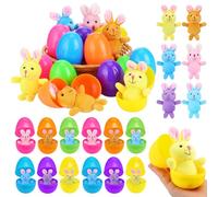 Civaner 24 Pcs/12 Set Prefilled Easter Eggs with 3'' Mini Colorful Bunny Plastic Eggs and Rabbit Animal Easter Basket Stuffers Party Supplies for Spring Egg Hunt Supplies