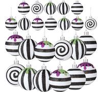 Civaner 24 Pcs Halloween Black and White Ball Ornaments 2.36 Inch Stripe Dot Hanging Ornaments Spooky Halloween Tree Decoration for Xmas Tree Nightmare Party Decoration Supplies