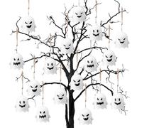 Civaner 24 Pcs Halloween Ghost Hanging Ornaments Cute Small Hanging Ghosts Tree Decoration Plastic Halloween Tree Ornaments for Haunted House Party Yard Decor Supplies