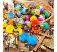 Civaner 48 Pcs/24 Set Legend of the Donkey Toy-filled Plastic Easter Eggs with Christian Donkey and Wrapper Egg Easter Basket Stuffers for Palm Sunday School Church Party Favors Hunt Prize Themed Gift