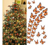 Civaner 48 Pcs Monarch Butterfly Christmas Decorations with Clip 3 Sizes Artificial 3D Monarch Butterfly Realistic Flying Christmas Tree Ornament Picks for Xmas Party DIY Home Crafts