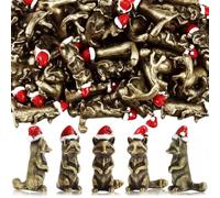 Civaner 50 Pcs Metal Christmas Mini Fox Figurines Mini Brass Animal Small Brass Color Fox with Hat Vintage Tiny Animal Figures to Hide Statue for Home Office Garden Landscape Decor Xmas Gifts