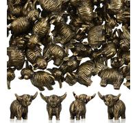 Civaner 50 Pcs Mini Metal Highland Cow Figurines Vintage Brass Highland Cow 0.71 Inch Small Cows Statue for Home Office Bookshelf Tiny Vintage Statue to Hide Landscape Accessory