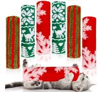 Civaner 6 Pcs 10.6 Inch Christmas Cat Catnip Toy Interactive Kitten Kicker Toy Soft Plush Cat Pillow Stick Kitten Chasing Exercising Chewing Catnip Indoor Xmas Gift (Red, Green, Red Green Stripes)
