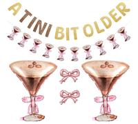 Civaner 6 Pcs a Tini Bit Older Martini Themed Party Decorations, Espresso Martini Balloons 32 x 26 Inches, Bow Balloons, 6.6 ft Garland and a Sparkling a Tini Bit Older Banner for Girls and Women