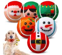 Civaner 6 Pcs Christmas Squeaky Tennis Balls for Dogs 2.5 Inch Bulk Dog Toys Ball for Small Medium Large Dogs Puppy Chew Teething Toy Interactive Training Xmas Gifts Stocking Stuffers (Santa)