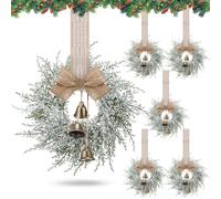 Civaner 6 Pcs Christmas Wreath Decorations Christmas Kitchen Cabinet Wreaths with Bell Mini Wreaths Farmhouse Decoration Artificial Hanging Garlands for Xmas Front Door Window Chair Wall