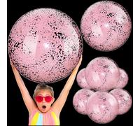 Civaner 6 Pcs Inflatable Glitter Beach Balls 24 Inch Large Sparkly Confetti Pool Balls for Holiday Party Decorations Clear Floatable Blow up for Wedding Birthday Summer Party Favor(Pink,Sequins)