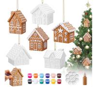 Civaner 6 Sets Ceramic Gingerbread House DIY Kit Unpainted with Paints | Christmas Craft Painting Activity, Holiday Party Decoration, Complete Set Includes Brushes for Coloring Festive Decor