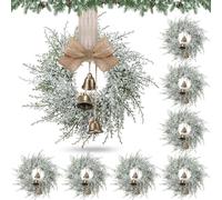 Civaner 8 Pcs Christmas Wreath Decorations Christmas Kitchen Cabinet Wreaths with Bell Mini Wreaths Farmhouse Decoration Artificial Hanging Garlands for Xmas Front Door Window Chair Wall
