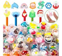 Civaner 80 Pcs Gumball Capsules Toys Clear Vending Machine Capsules with Cute Cartoon Toys Mini Round Capsule Gift for Kindergarten Xmas Easter Basket Stuffers Claw Machine Prizes Classroom Prizes