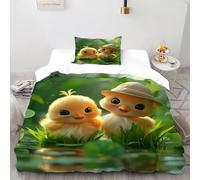 CIVETGDC Cartoon Yellow Duck Bedding Set Theme Bedspread Duvet Cover Set Microfiber Comforter Cover Suitable for Family,couple,children with Pillow Single（135x200cm）