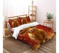 CIVETGDC Golden Highland Cow Bedding Set Theme Bedspread Jungle Animals Duvet Cover Set Microfiber Quilt Cover Universal for All Seasons with Pillowcase Double（200x200cm）