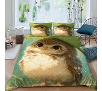 CIVETGDC Owl Leaf Bedding Set 3D Digital Printing Animal Themes Wildlife Duvet Cover Set Microfiber Quilt Cover 3 Pieces for Boys & Girls with Pillowcase King(220x240cm)