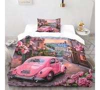 CIVETGDC Pink Car Bedding Set 2 Pieces Theme Bedspread Sports Themes Pink Duvet Cover Set Microfiber Quilt Cover Suitable for Family,couple,children with Pillow Single（135x200cm）