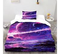 CIVETGDC Planet Bedding Set 2 Pieces Theme Bedspread Starry Sky Themes Duvet Cover Set Microfiber Quilt Cover Suitable for Family,couple,children with Pillow Single（135x200cm）