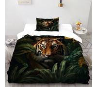 CIVETGDC Rainforest Tiger Bedding Set 3D Digital Printing Wild Animals Duvet Cover Set Pillowcase Microfiber Quilt Cover Suitable for Family,couple,children Single（135x200cm）