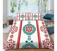 CIVETGDC Red Flowers Green Bedding Set 3D Digital Printing Pattern Pattern Flowers Duvet Cover Set Microfiber Comforter Cover Universal for All Seasons Pillowcase King（220x240cm）