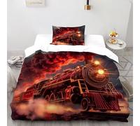 CIVETGDC Red Train Bedding Set Theme Bedspread Unique Design Red Duvet Cover Set Microfiber Comforter Cover Universal for All Seasons with Pillowcase Single（135x200cm）