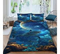 CIVETGDC Shark Bedding Set Digital Printe Wildlife Duvet Cover Set 3 Pieces Chic Breathable Quilt Cover Universal for All Seasons with Pillowcase King（220x240cm）