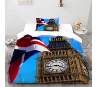 CIVETGDC Union Jack Bedding Set 3D Digital Printing European Style Duvet Cover Set 2 Pieces Chic Breathable Comforter Cover for Boys & Girls with Pillowcase Single（135x200cm）